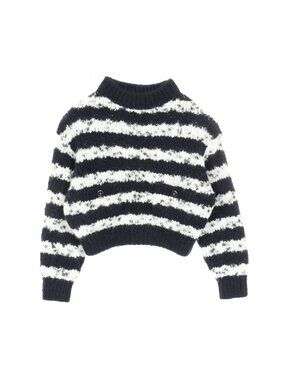 Chanel Knit Top CC Logo Button Cashmere Wool Navy White